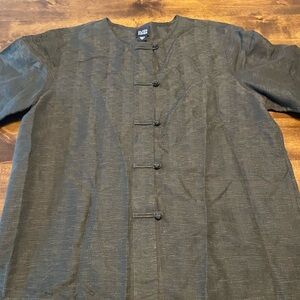 Eileen Fisher Linen Silk Jacket Frog Closure Olive Green Medium